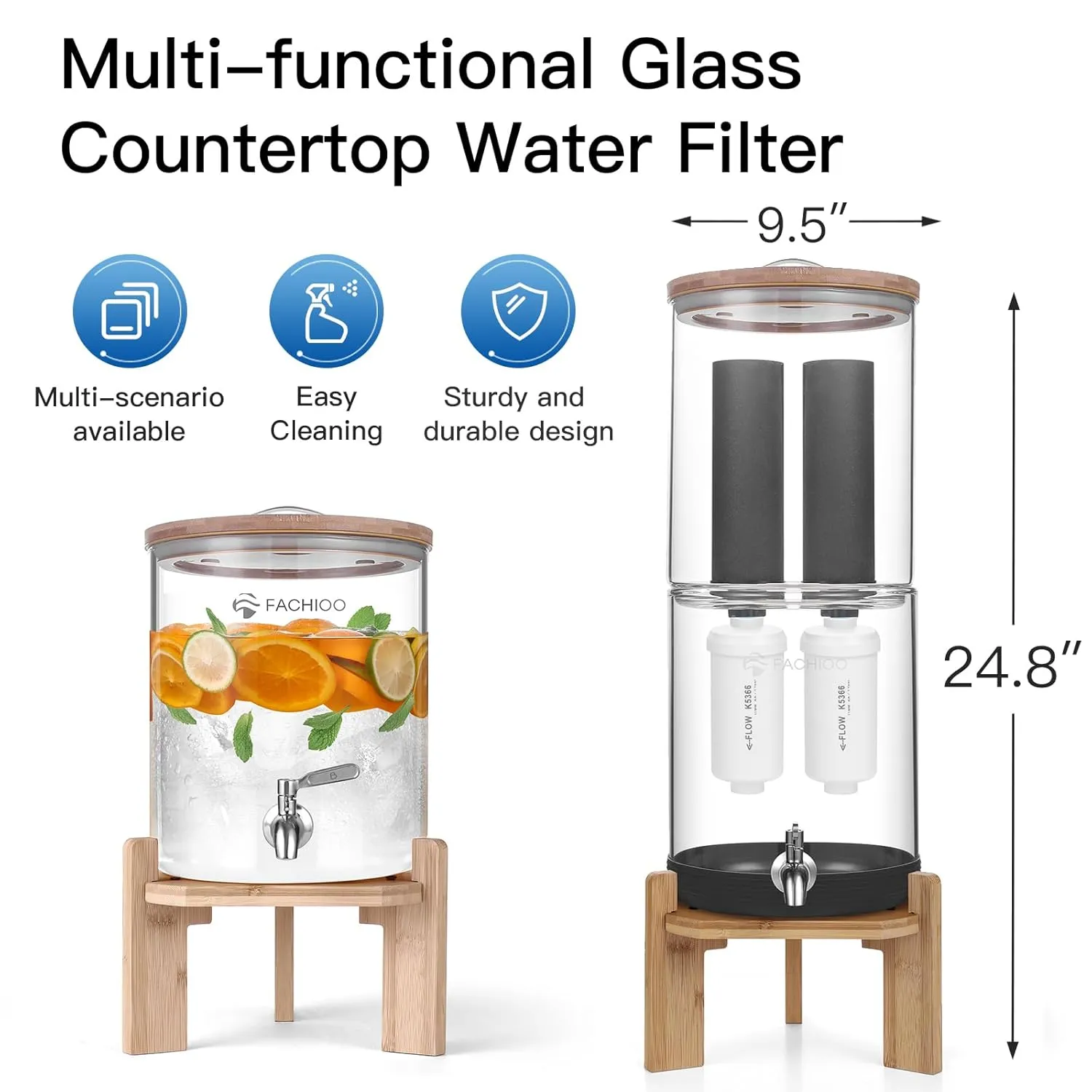 Gravity Water Filter Fluoride Removal System Countertop Water Purifier Countertop Water Purifier Non Electric Water Filter, 2.25-Gallon Water Capacity, Countertop Water Dispenser for Home, Camping