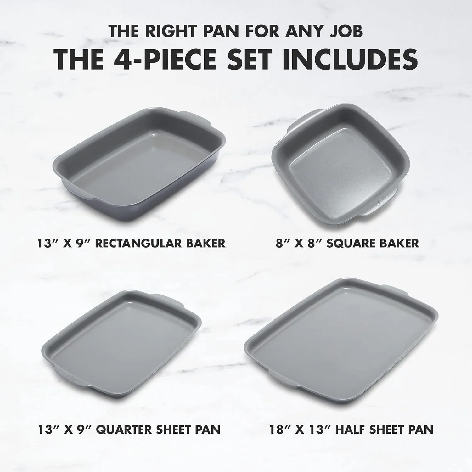 GreenPan Premiere Ovenware Healthy Ceramic Nonstick 4 Piece Bakeware Set, PFOA and PFAS-Free, Rectangular, Square, Quarter, Half Sheet Baking Pans, Warp-Free, Oven Safe to 600F, Dishwasher Safe, Gray