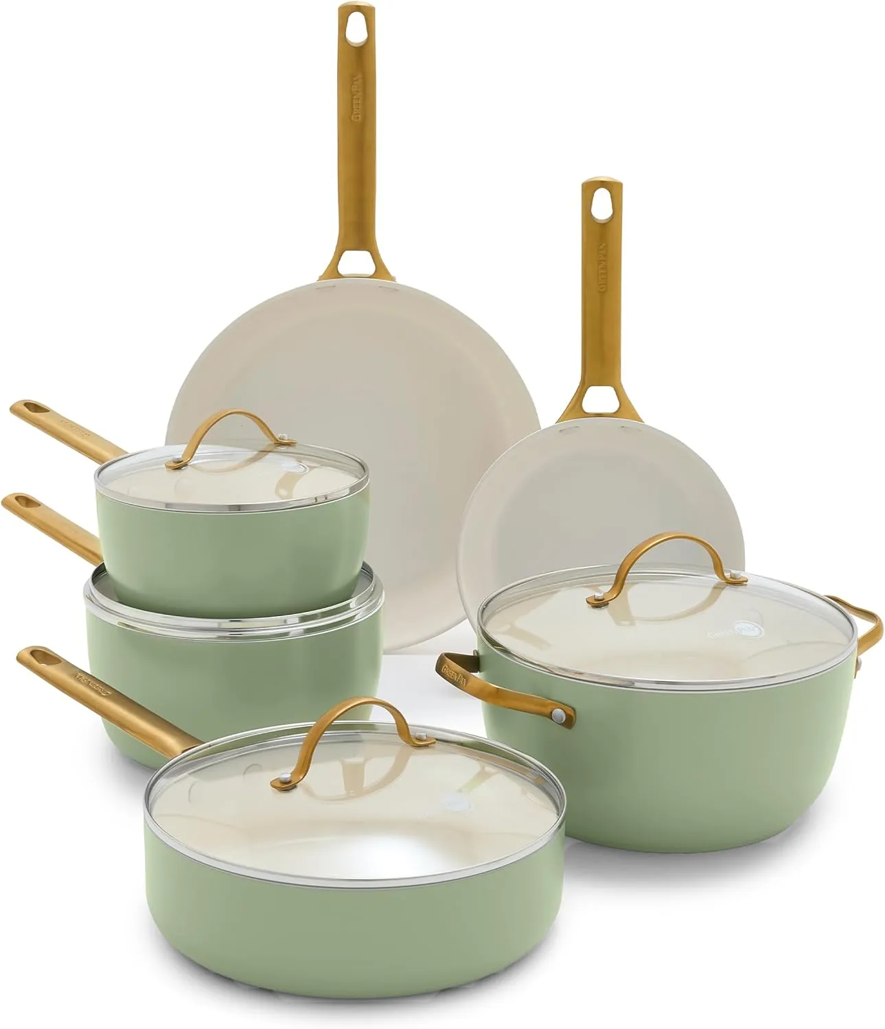 GreenPan Reserve Hard Anodized Healthy Ceramic Nonstick 8" 10" and 12" 3 Piece Frying Pan Skillet Set, Gold Handle, Induction, PFAS-Free, Dishwasher Safe, Oven Safe, Twilight Blue