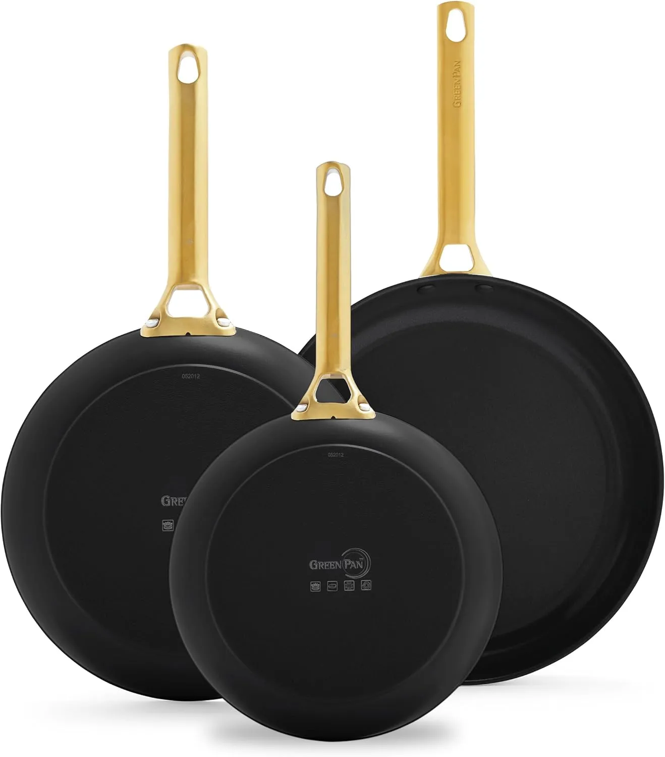 GreenPan Reserve Hard Anodized Healthy Ceramic Nonstick 8" 10" and 12" 3 Piece Frying Pan Skillet Set, Gold Handle, Induction, PFAS-Free, Dishwasher Safe, Oven Safe, Twilight Blue