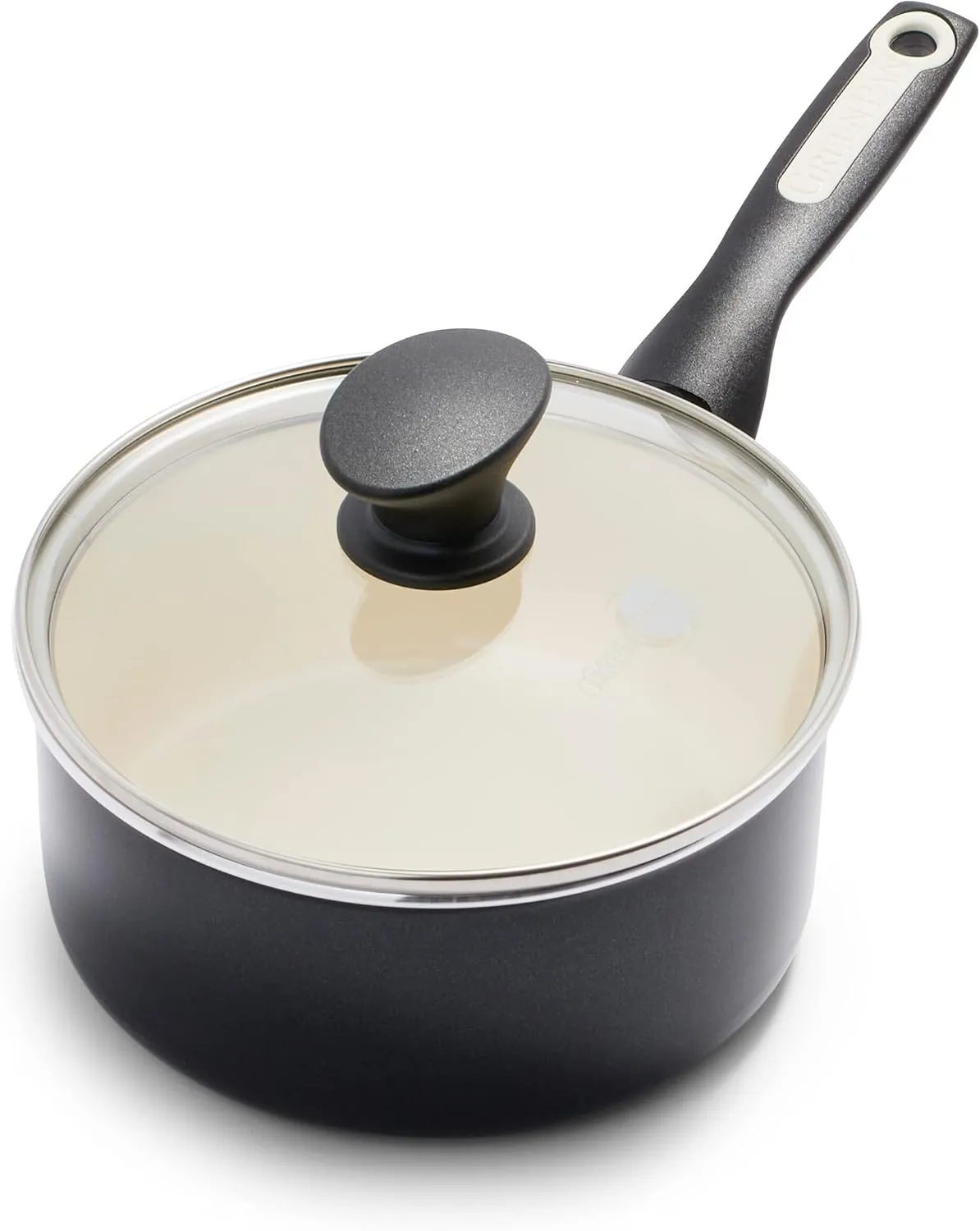 GreenPan Rio Healthy Ceramic Nonstick 2QT Saucepan Pot with Lid, PFAS-Free, Dishwasher Safe, Black