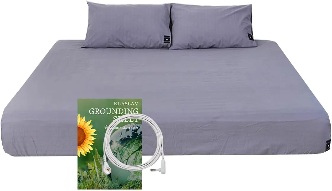 Grounding Fitted Sheet Kit King Size, Grounding Sheets with Deep Pocket, Organic Cotton 5% Silver Fiber, Conductivity Bed Cover for Sleeping, Earth Connected Bedding,Grey
