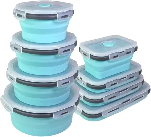 Guyuyii 8-Pack Collapsible Food Storage Containers with Airtight Leakproof Lids – Microwave, Freezer, Dishwasher Safe – Space-Saving Silicone Bowls for RV, Travel, Camping, Meal Prep and Home Kitchen