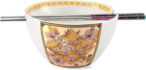 Hagary Cherry Blossom Ramen Bowl with Chopsticks Ceramic Bowl Stainless Steel Chopsticks Japanese Style Udon Miso Noodle Soup Bowls Designed in Korea (20oz - Bowl with Chopsticks)