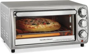 Hamilton Beach 4-Slice Toaster Oven with 5 Cooking Modes (Bake, Broil, Keep Warm Toast & Bagel) with Stay On & Auto Shutoff, 2 Rack Positions, 1100 Watts and 3 Accessories, Stainless Steel (31143)