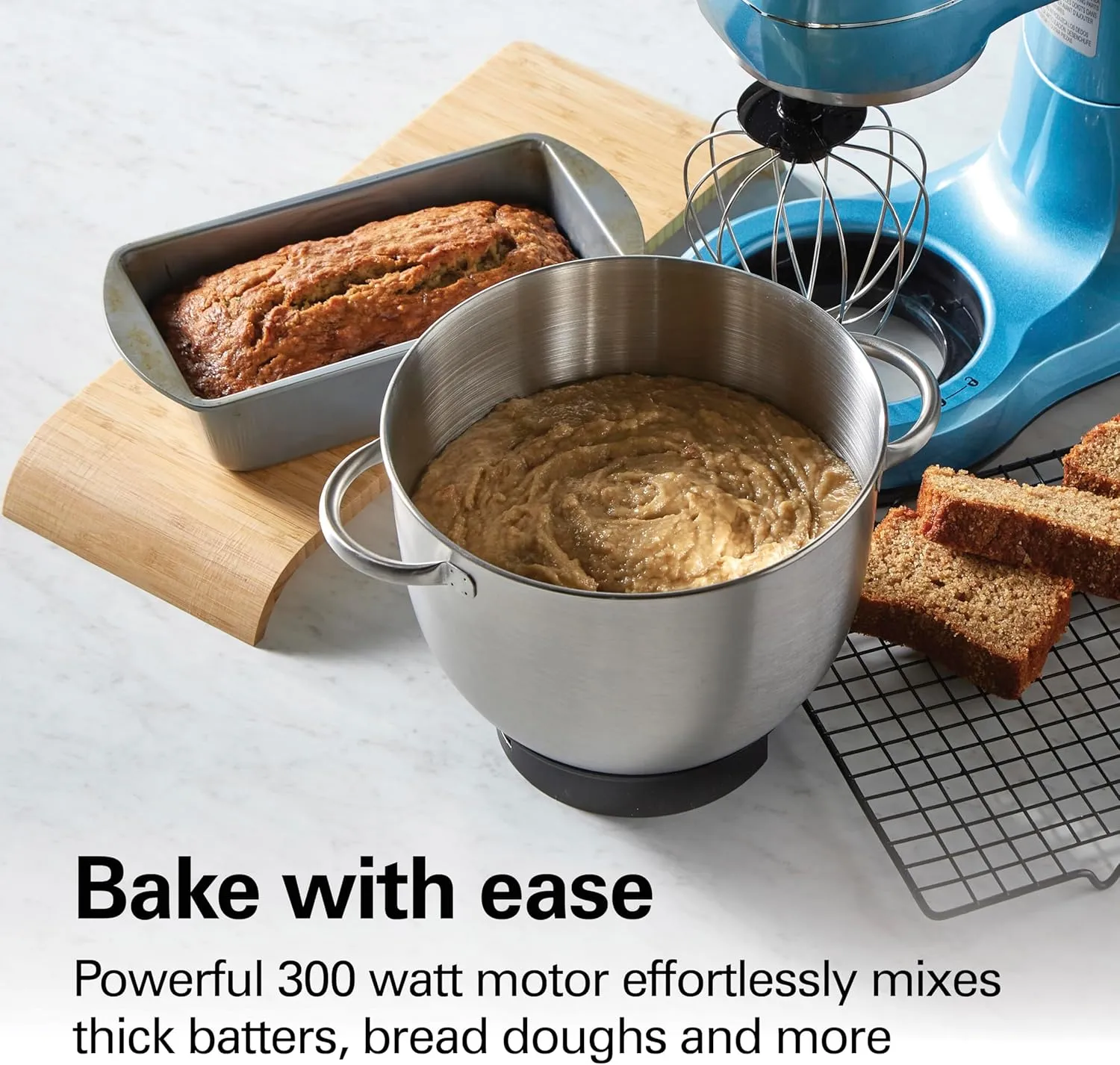 Hamilton Beach Electric Stand Mixer, 4 Quarts, Dough Hook, Flat Beater Attachments, Splash Guard 7 Speeds with Whisk, Blue