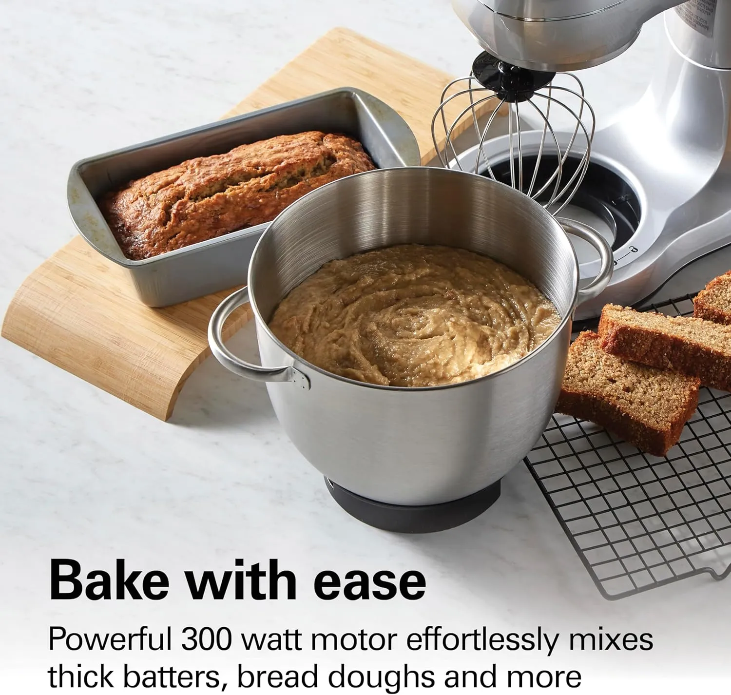 Hamilton Beach Electric Stand Mixer, 4 Quarts, Dough Hook, Flat Beater Attachments, Splash Guard 7 Speeds with Whisk, Silver