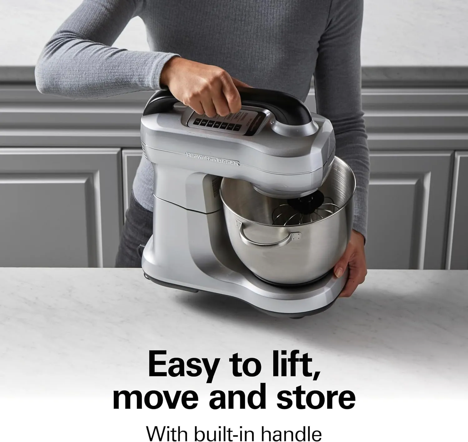 Hamilton Beach Electric Stand Mixer, 4 Quarts, Dough Hook, Flat Beater Attachments, Splash Guard 7 Speeds with Whisk, Silver