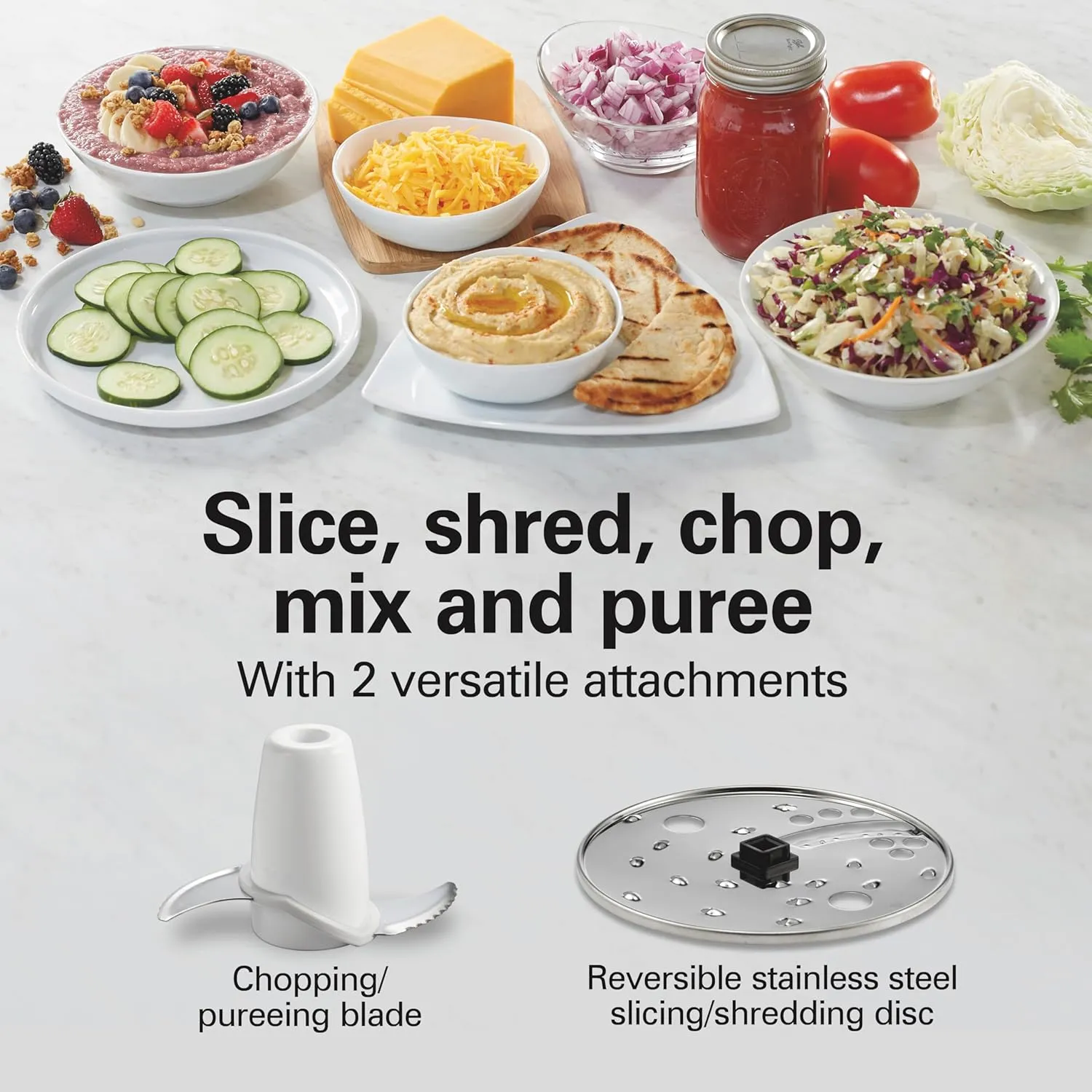 Hamilton Beach Food Processor & Vegetable Chopper for Slicing, Shredding, Mincing, and Puree, 10 Cups   Easy Clean Bowl Scraper, White and Stainless Steel (70733)