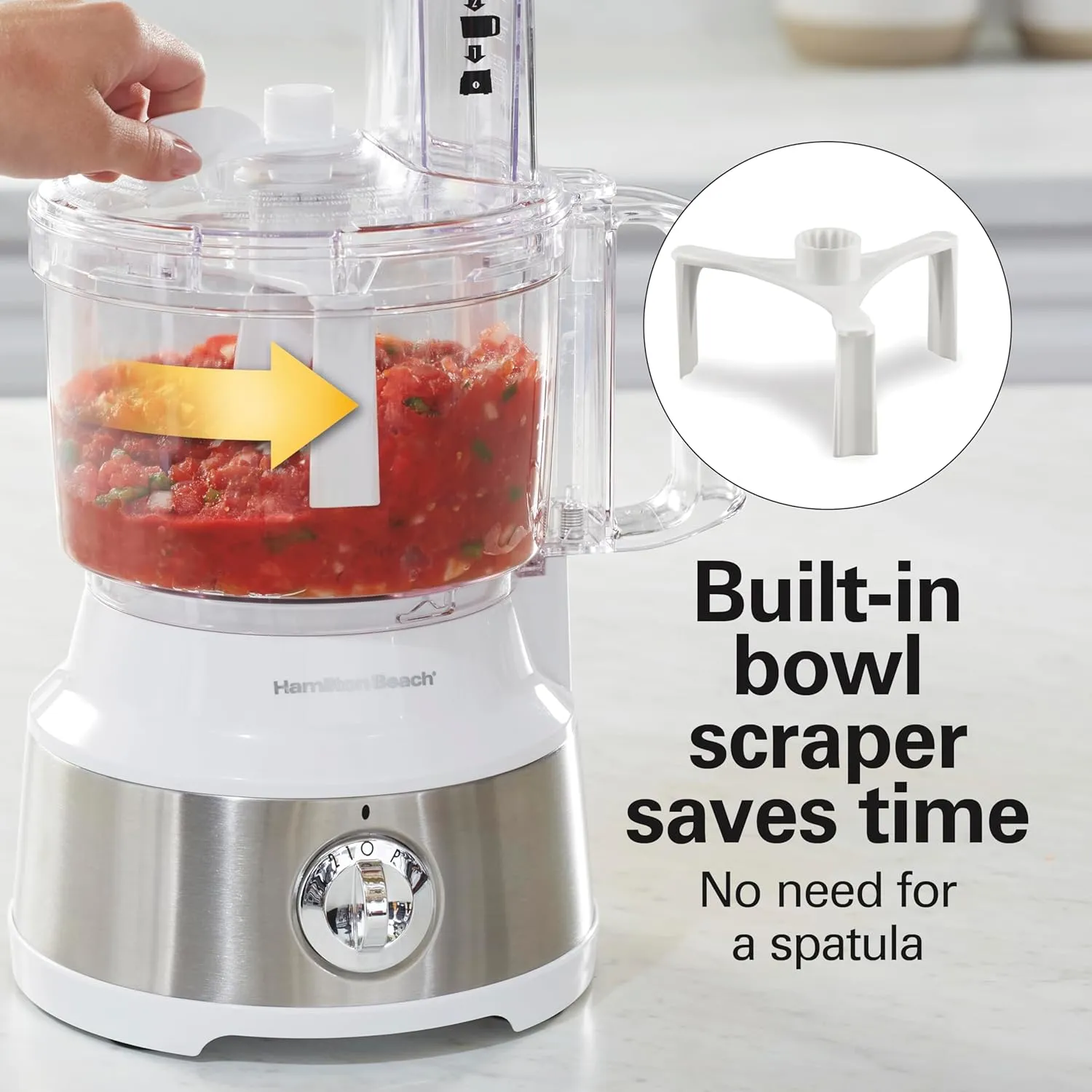 Hamilton Beach Food Processor & Vegetable Chopper for Slicing, Shredding, Mincing, and Puree, 10 Cups   Easy Clean Bowl Scraper, White and Stainless Steel (70733)