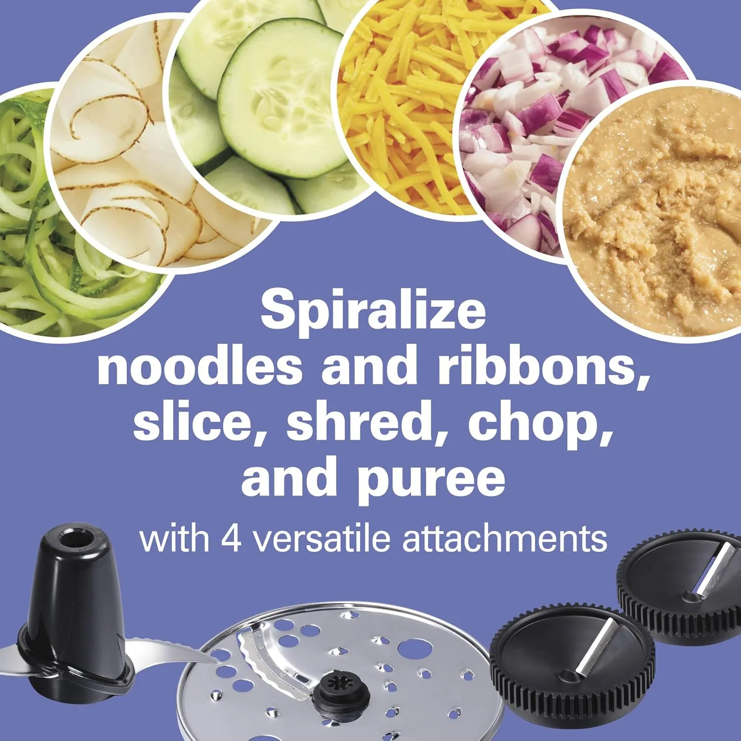 Hamilton Beach Food Processor & Vegetable Chopper for Slicing, Shredding, Mincing, and Puree, 10 Cups   Veggie Spiralizer makes Zoodles and Ribbons, Grey and Stainless Steel (70735)