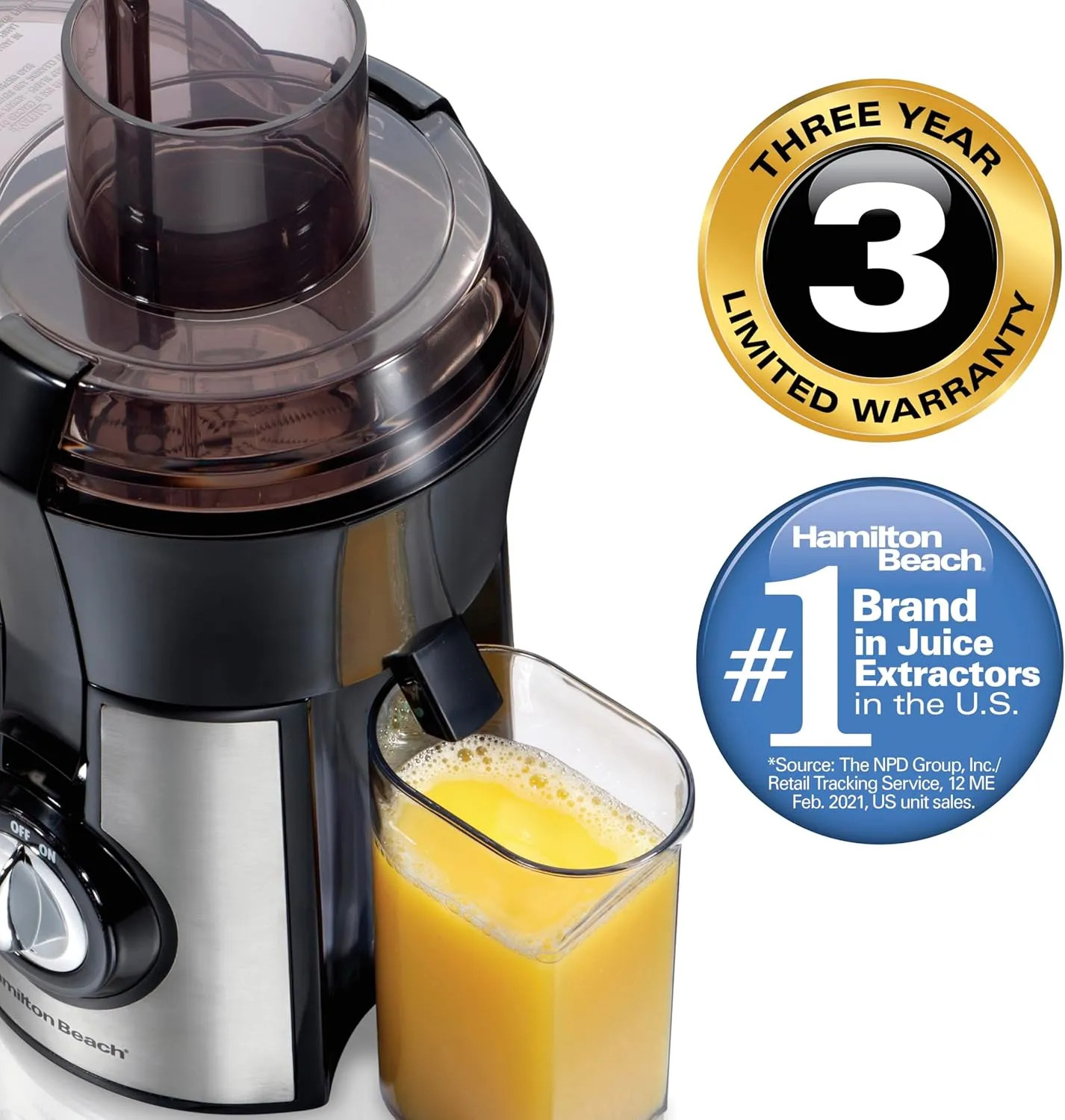Hamilton Beach Juicer Machine, Big Mouth Large 3” Feed Chute for Whole Fruits and Vegetables, Easy to Clean, Centrifugal Extractor, BPA Free, 800W Motor, Silver