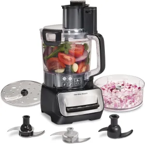 Hamilton Beach Stack & Snap Food Processor and Vegetable Chopper, BPA Free, Stainless Steel Blades, 14 Cup   4-Cup Mini Bowls, 3-Speed 500 Watt Motor, Black (70585)