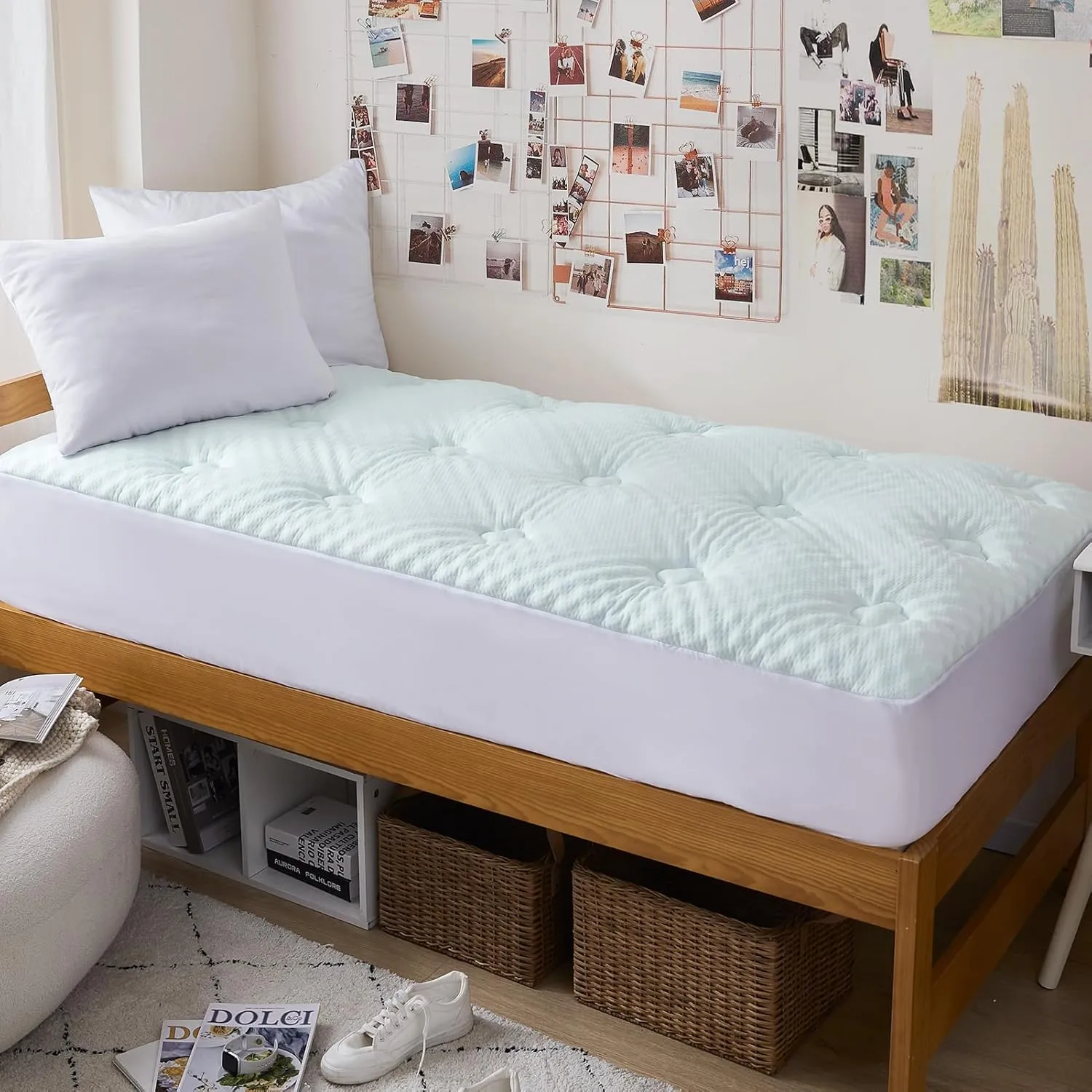 Hansleep Memory Foam Mattress Topper Twin, Pillow Top Mattress Pad Twin Viscose Derived from Bamboo with Deep Pocket, Breathable Mattress Topper for Back Pain Relief, 39" x 75", White