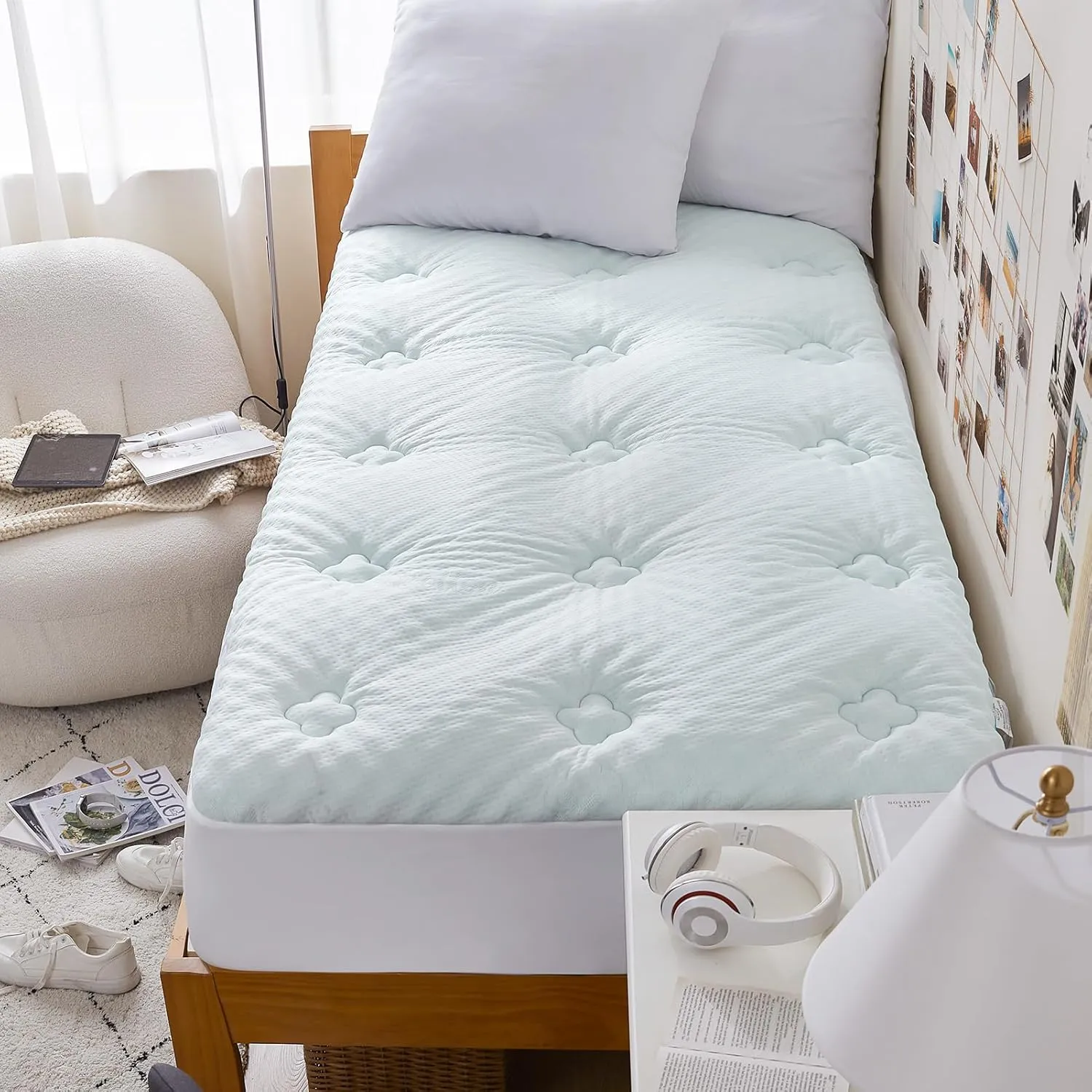 Hansleep Memory Foam Mattress Topper Twin, Pillow Top Mattress Pad Twin Viscose Derived from Bamboo with Deep Pocket, Breathable Mattress Topper for Back Pain Relief, 39" x 75", White