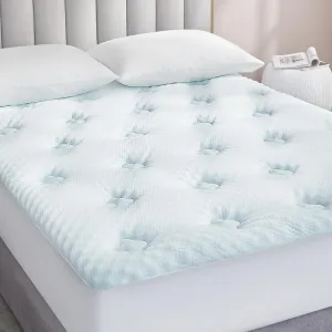 Hansleep Queen Mattress Topper Viscose Derived from Bamboo, Memory Foam Pillow Top Mattress Topper Queen with Deep Pocket, Breathable Mattress Pad for Back Pain Relief, 60" x80", White