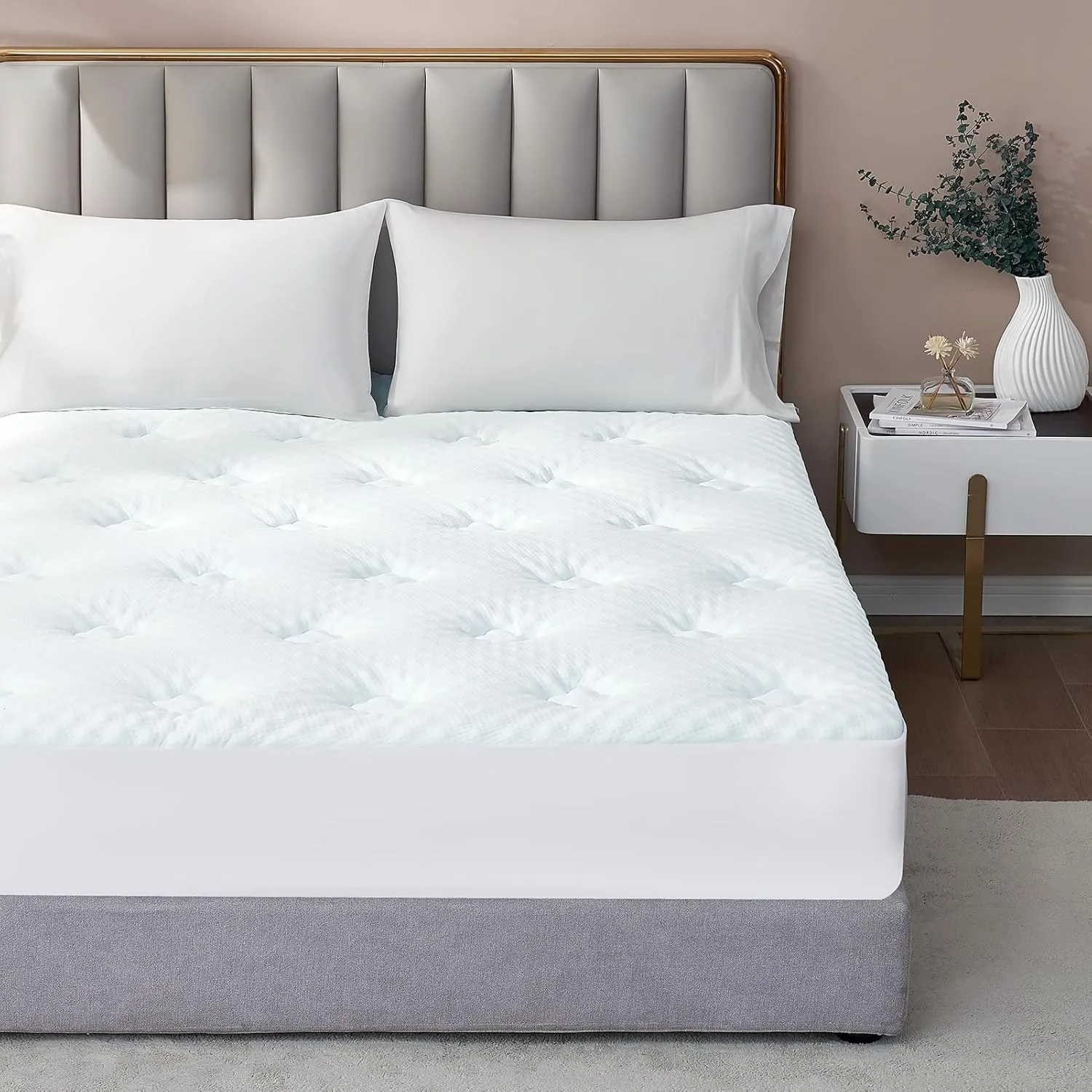 Hansleep Queen Mattress Topper Viscose Derived from Bamboo, Memory Foam Pillow Top Mattress Topper Queen with Deep Pocket, Breathable Mattress Pad for Back Pain Relief, 60" x80", White