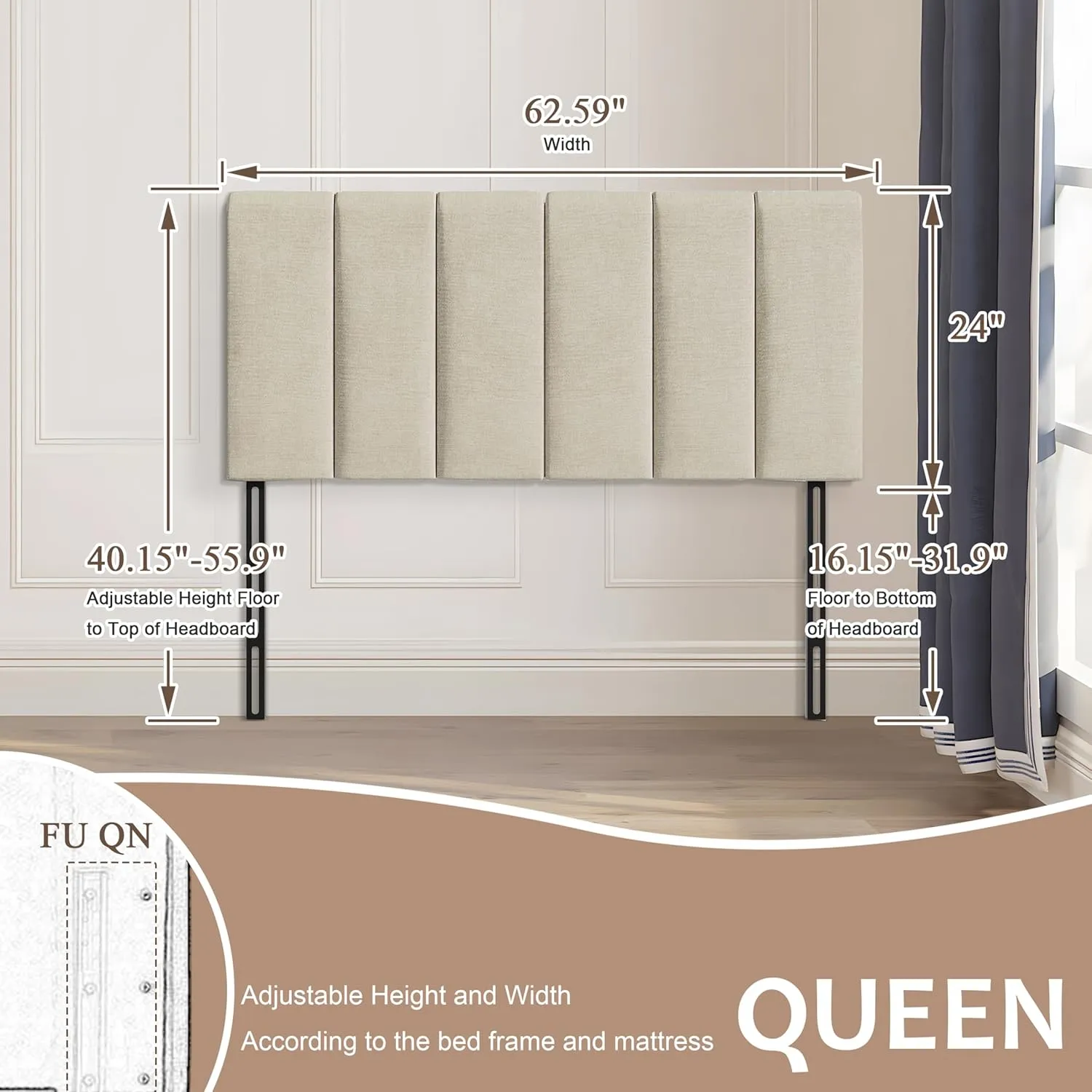 HAOBO Home Upholstered Headboards Foldable Queen/Full Linen Panels with Height Adjustments