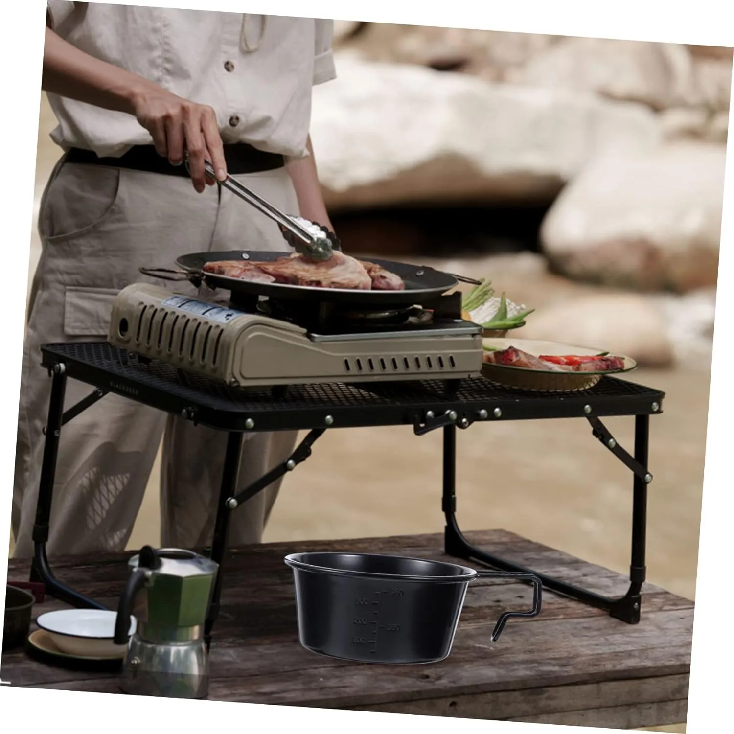 Happyyami 3pcs Stainless Steel Camping Bowl with Handle Multi-function Rice Bowl Collapsible for Outdoor