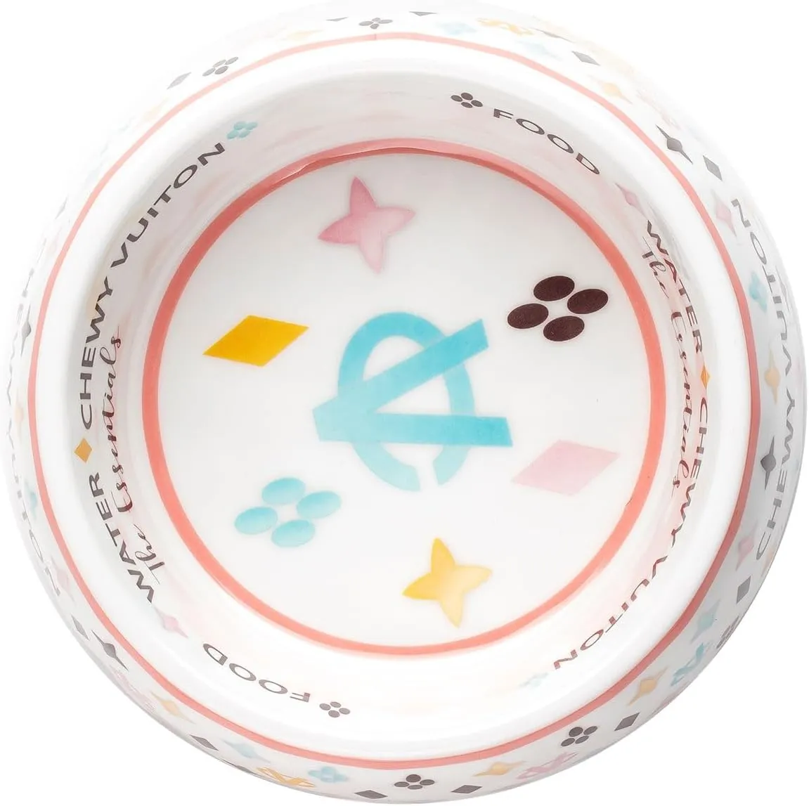 Haute Diggity Dog White Chewy Vuiton Dog Bowl, BPA-Free Food & Water Bowl for All Breeds, Non-Skid Bottom, Dishwasher Safe, Size Small, Case of 2.