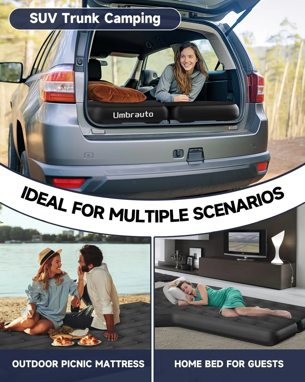 Heavy-Duty Durability SUV Air Mattress, Upgraded Thickened Inflatable Car Sleeping Airbed for Full Size SUV Back Trunk Camping, Van Travel Bed with Quick Inflation Electric Pump