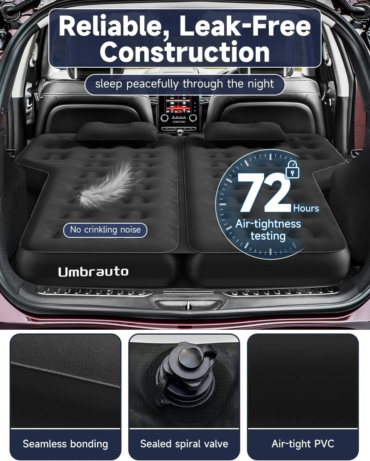 Heavy-Duty Durability SUV Air Mattress, Upgraded Thickened Inflatable Car Sleeping Airbed for Full Size SUV Back Trunk Camping, Van Travel Bed with Quick Inflation Electric Pump