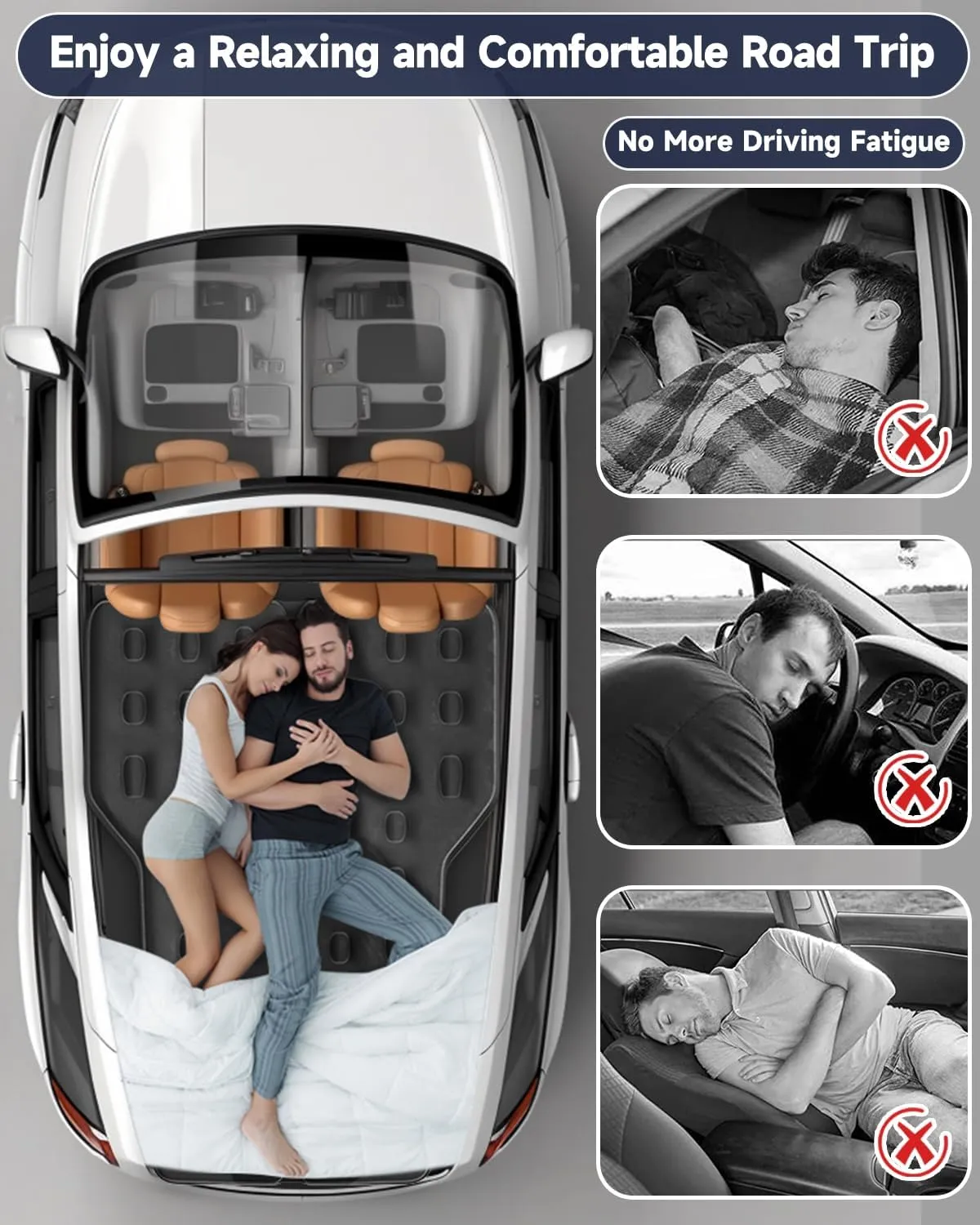 Heavy-Duty Durability SUV Air Mattress, Upgraded Thickened Inflatable Car Sleeping Airbed for Full Size SUV Back Trunk Camping, Van Travel Bed with Quick Inflation Electric Pump