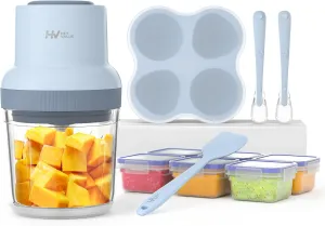 HEYVALUE Baby Food Maker, 13-in-1 Baby Food Processor Sets, Baby Food Puree Blender for Fruit, Vegatable, Meat, with Baby Food Containers, Freezer Tray, Silicone Spoons, Silicone Spatula (Light Blue)