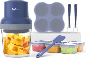 HEYVALUE Baby Food Maker, 13-in-1 Baby Food Processor Sets, Fruit, Vegatable, Meat, Puree Blender with Baby Food Containers, Food Freezer Tray, Silicone Spoons, Silicone Spatula (Dark Blue)