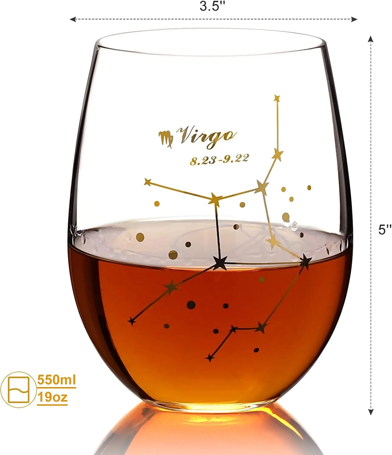 HOHY Virgo Wine Glass Virgo Birthday Gifts 20oz, Virgo Stemless Wine Glasses, Aastrology Zodiac Gifts Constellation Glass Define Design, Horoscope Gift, September Birthday Gifts for Women Men