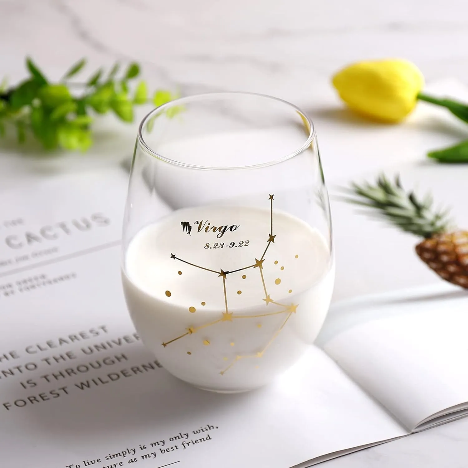 HOHY Virgo Wine Glass Virgo Birthday Gifts 20oz, Virgo Stemless Wine Glasses, Aastrology Zodiac Gifts Constellation Glass Define Design, Horoscope Gift, September Birthday Gifts for Women Men