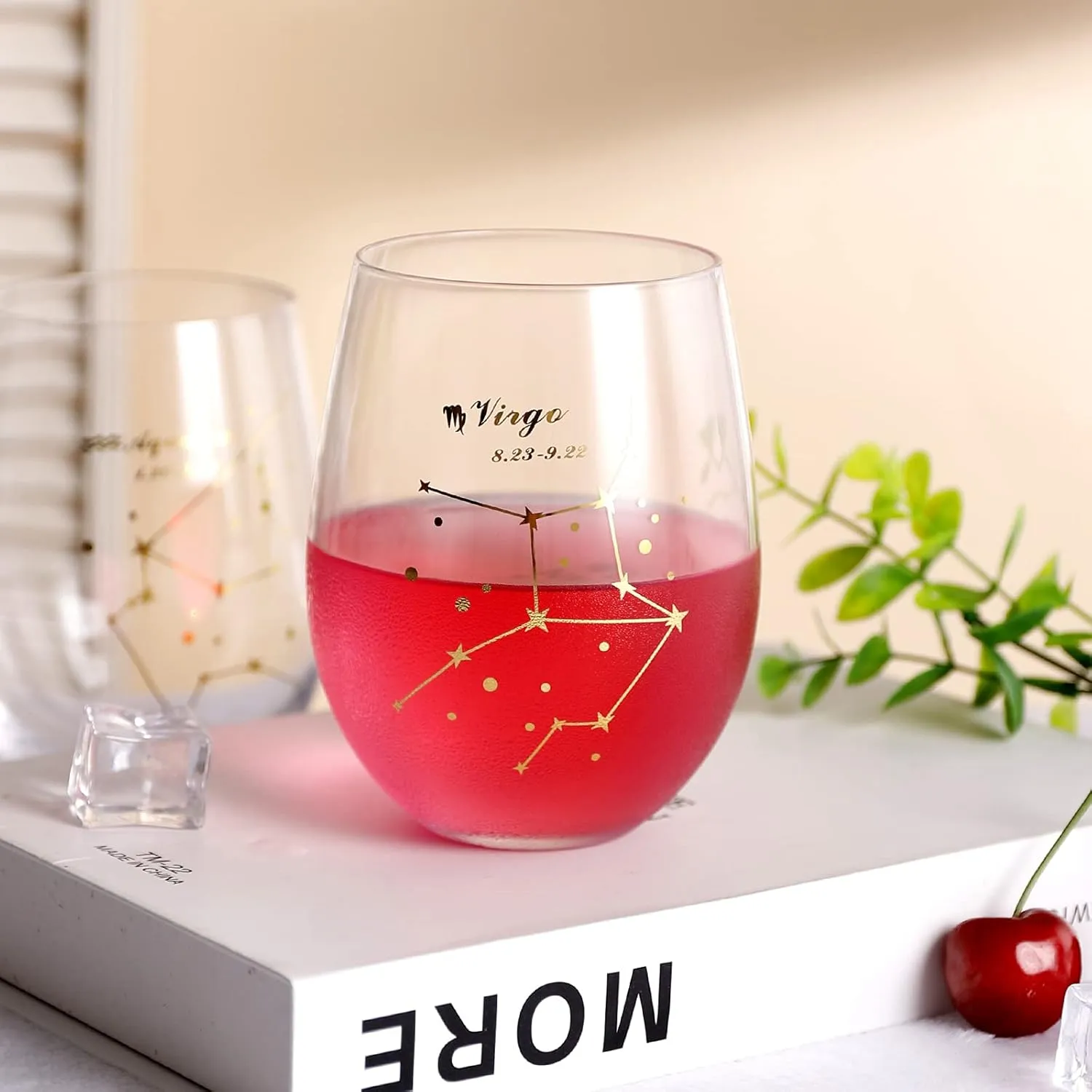HOHY Virgo Wine Glass Virgo Birthday Gifts 20oz, Virgo Stemless Wine Glasses, Aastrology Zodiac Gifts Constellation Glass Define Design, Horoscope Gift, September Birthday Gifts for Women Men