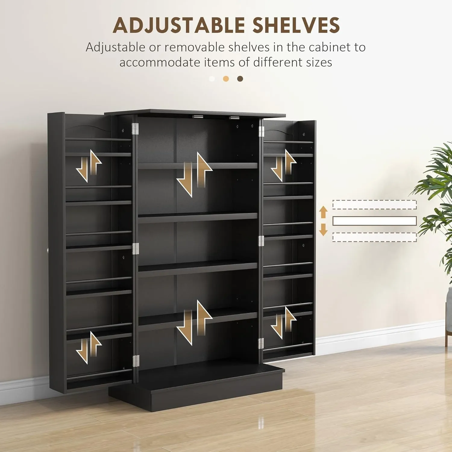 HOMCOM 41" Kitchen Pantry Storage Cabinet, Freestanding Kitchen Cabinet with 12 Door Shelves, Double Doors, 5-Tier Shelving and Adjustable Shelves, Black