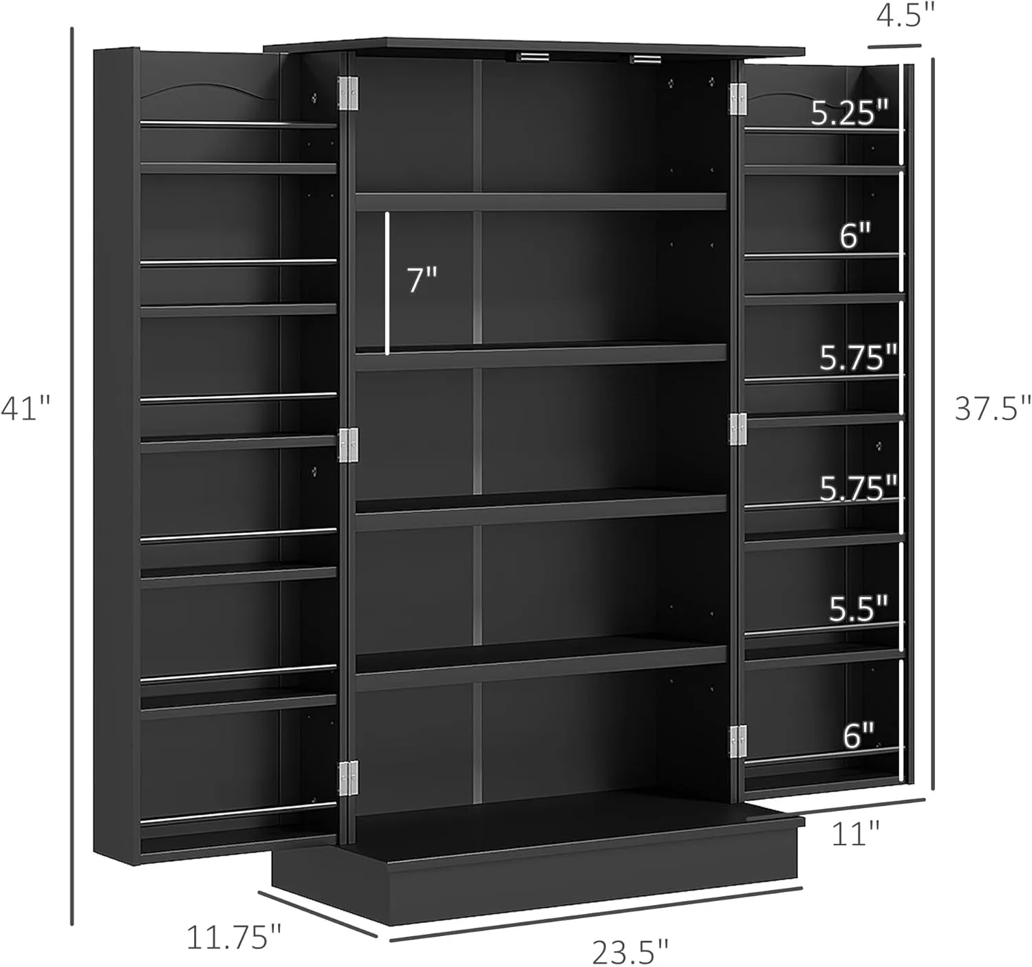 HOMCOM 41" Kitchen Pantry Storage Cabinet, Freestanding Kitchen Cabinet with 12 Door Shelves, Double Doors, 5-Tier Shelving and Adjustable Shelves, Black