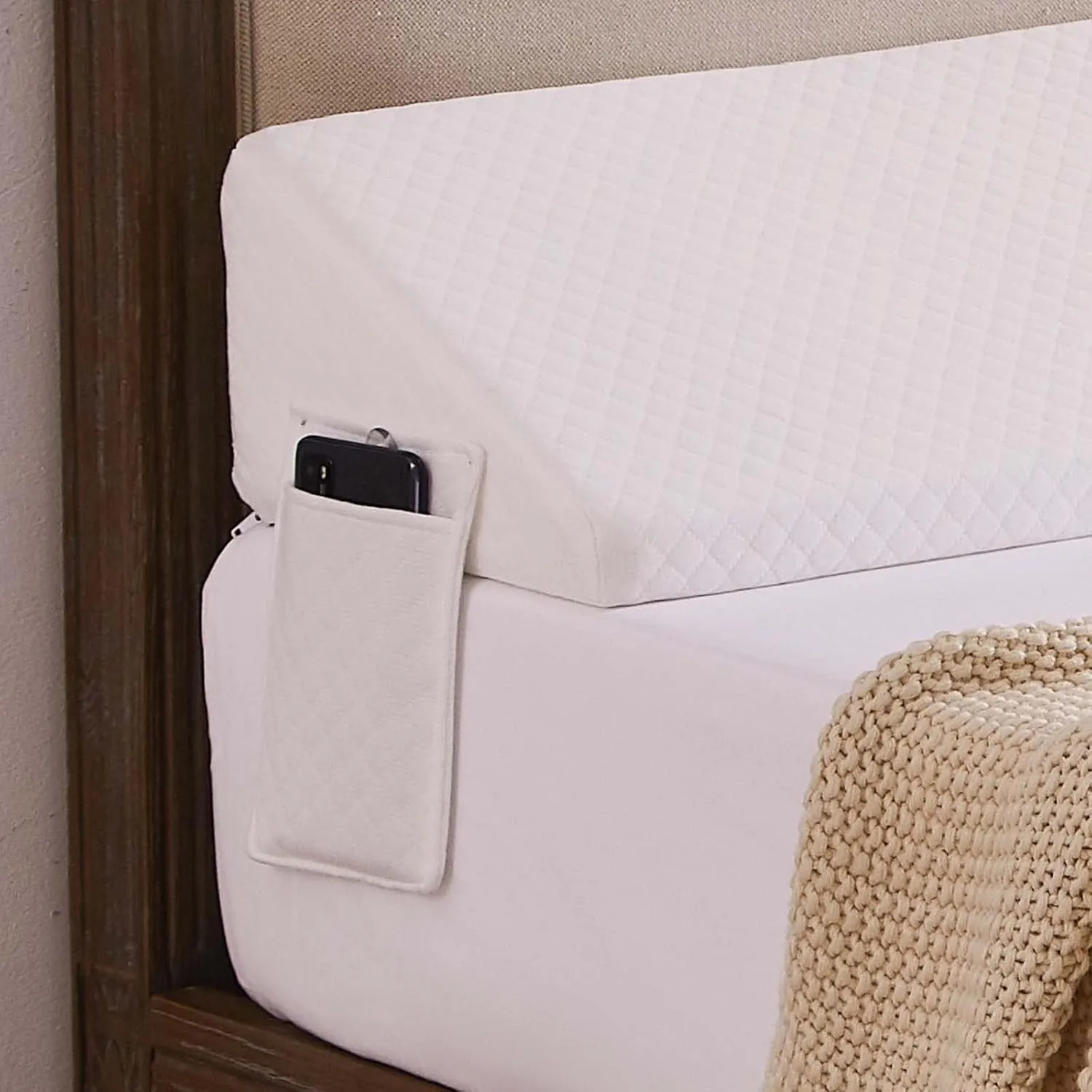 Homemate Queen Size（60"x10"x6"） Bed Wedge Pillow Stopper - Bed Gap Filler(0-8") - Headboard Pillow - Triangle Bloster Pillow Wedge - White