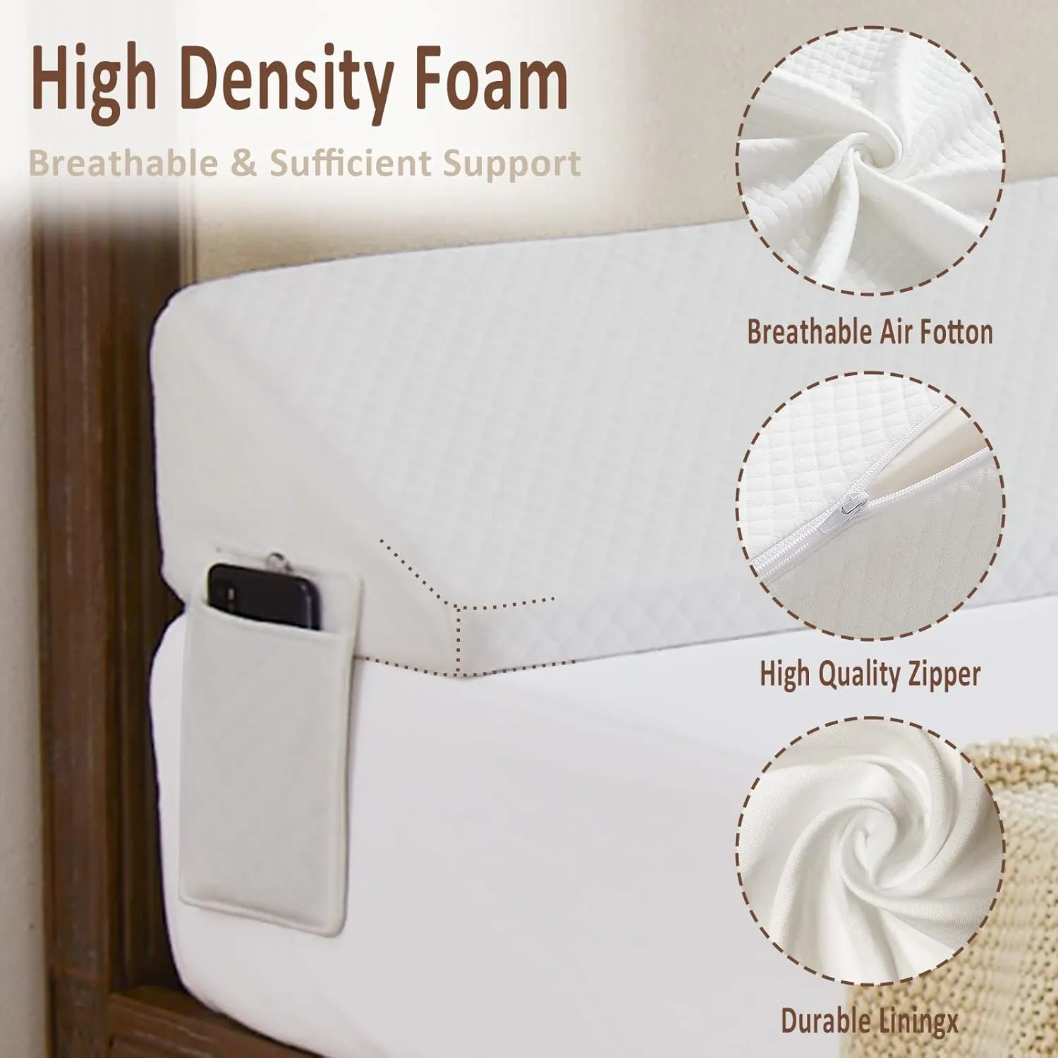 Homemate Queen Size（60"x10"x6"） Bed Wedge Pillow Stopper - Bed Gap Filler(0-8") - Headboard Pillow - Triangle Bloster Pillow Wedge - White