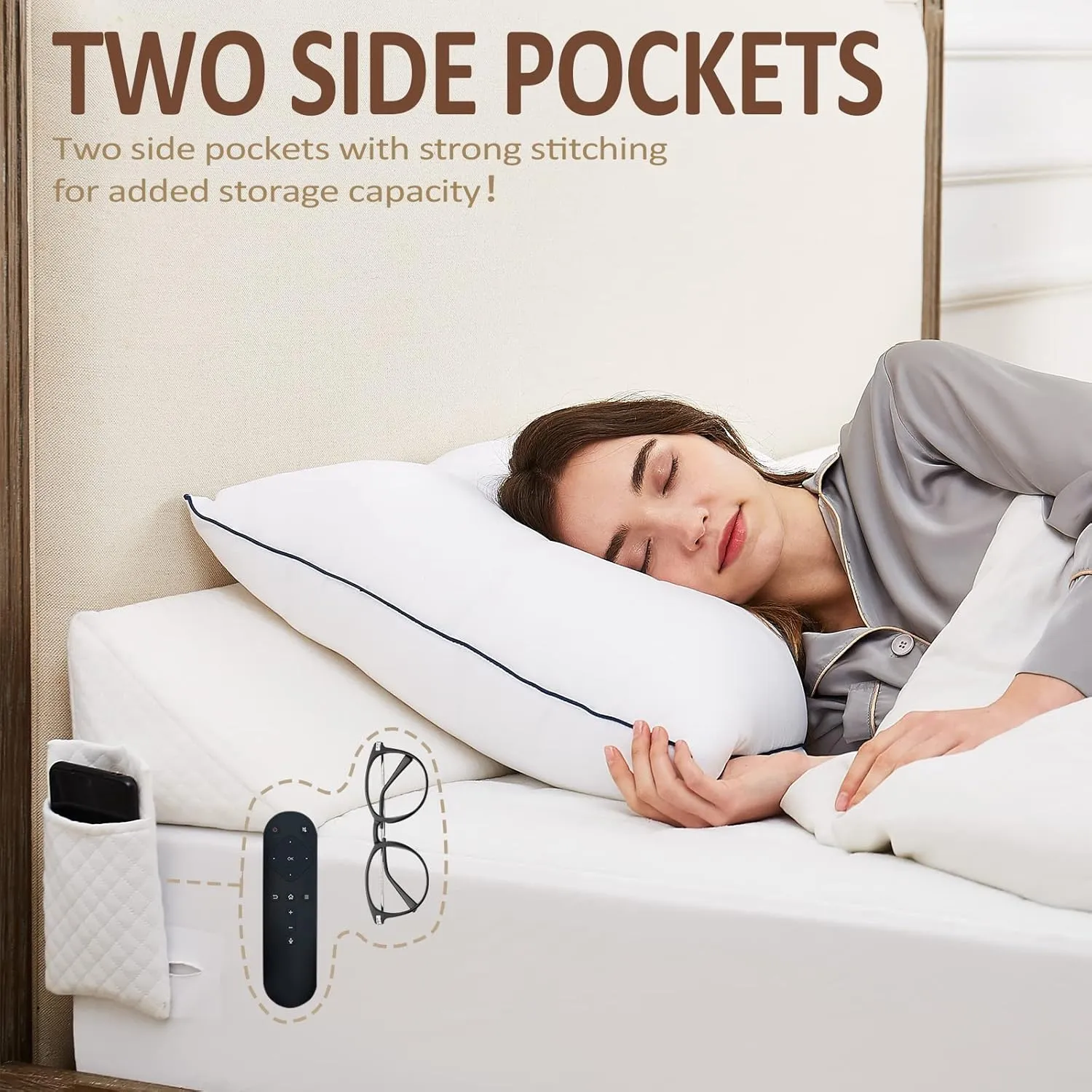 Homemate Queen Size（60"x10"x6"） Bed Wedge Pillow Stopper - Bed Gap Filler(0-8") - Headboard Pillow - Triangle Bloster Pillow Wedge - White