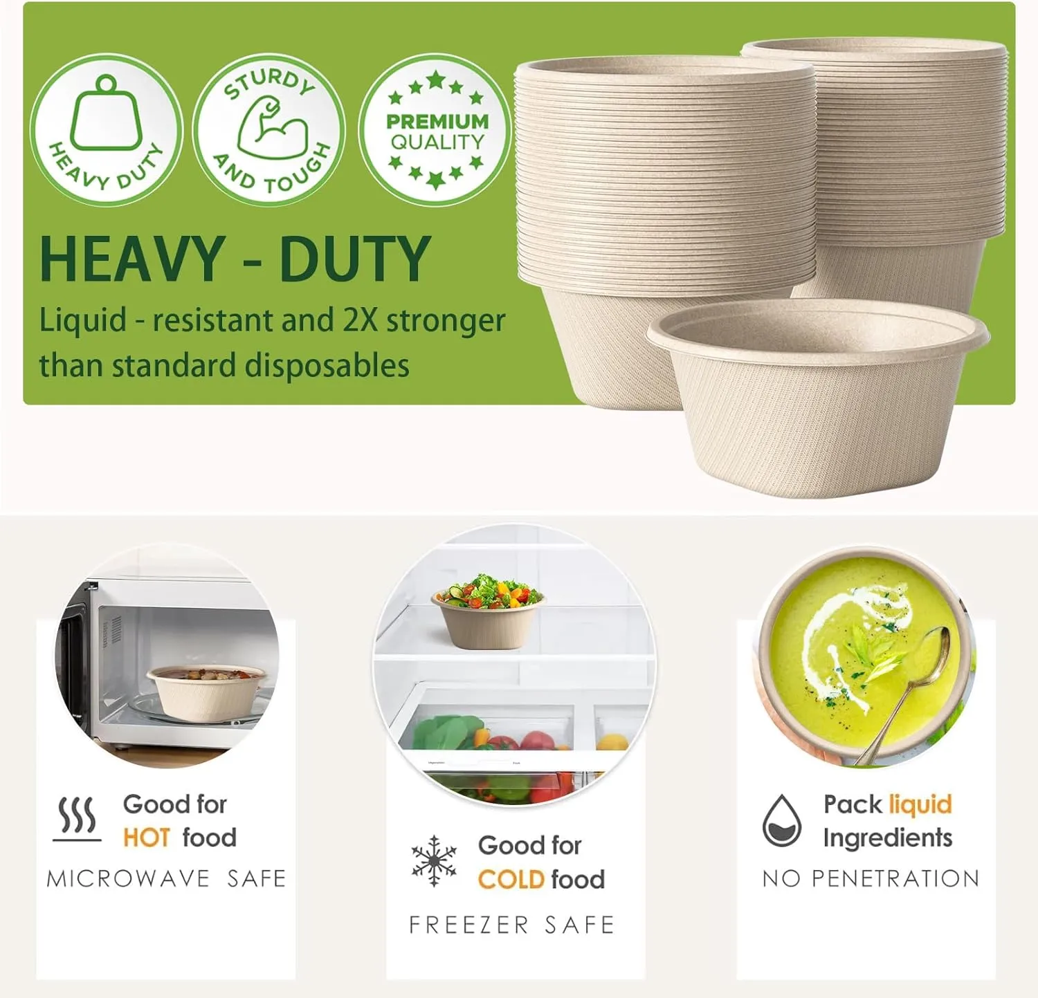 Homestockplus 48 Oz Natural Disposable Paper Bowls [100 Pack] - Heavy Duty, Eco-Friendly Compostable Salad Bowls for Organic Food, Farm to Table, Salad, BPA-Free, Microwave Safe (Unbleached)