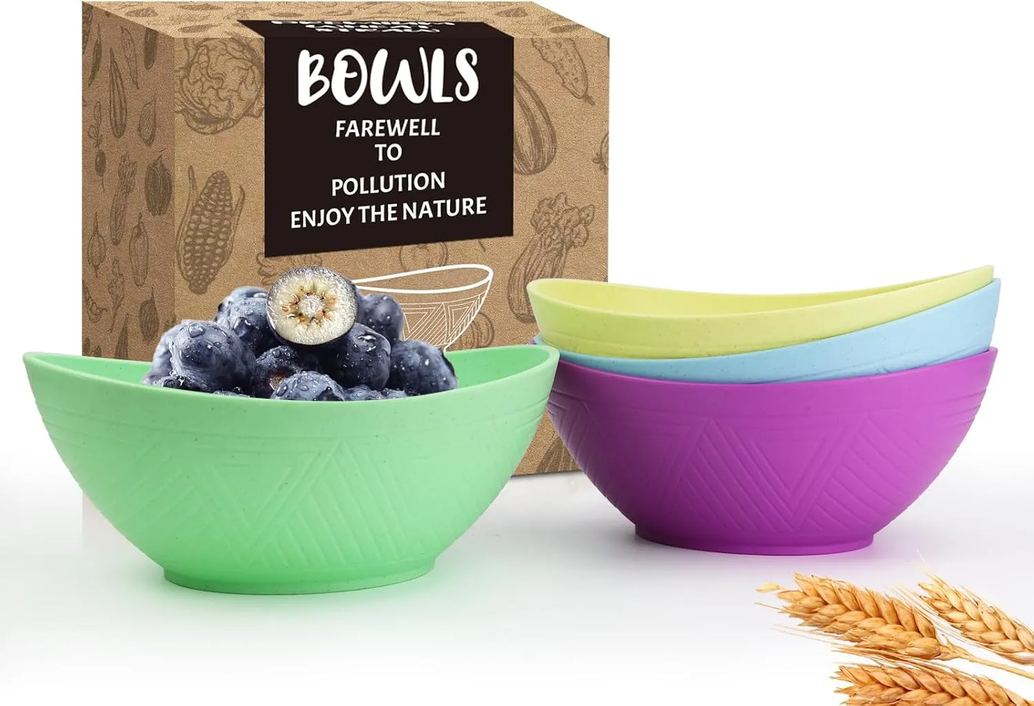 Homienly Cereal Bowls Wheat Straw Bowl Set of 4 Bowls for Kitchen| Oatmeal | Soup | Salad | Fruits | Cereal | Snack - Microwave and Dishwasher Safe, Reusable, 26 OZ - Memphis Color