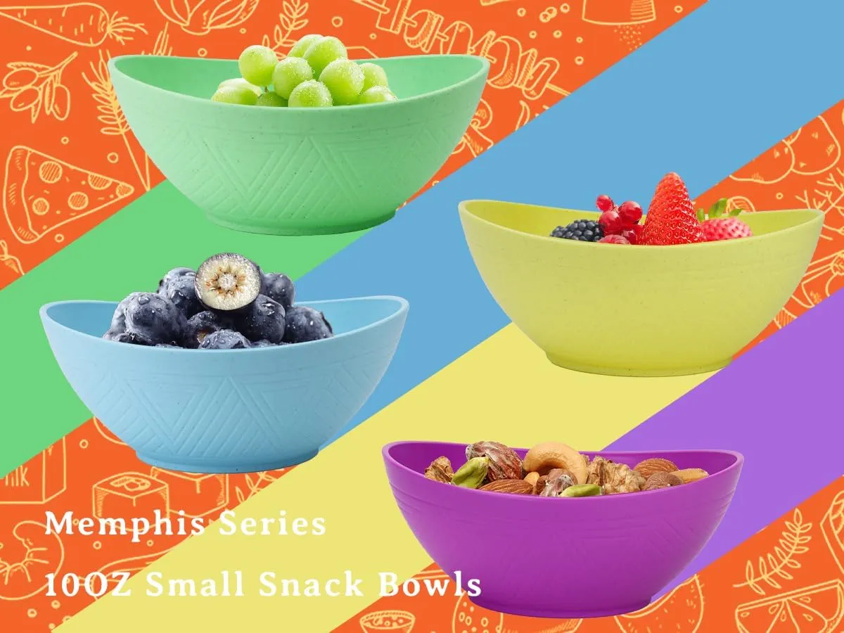 Homienly Cereal Bowls Wheat Straw Bowl Set of 4 Bowls for Kitchen| Oatmeal | Soup | Salad | Fruits | Cereal | Snack - Microwave and Dishwasher Safe, Reusable, 26 OZ - Memphis Color