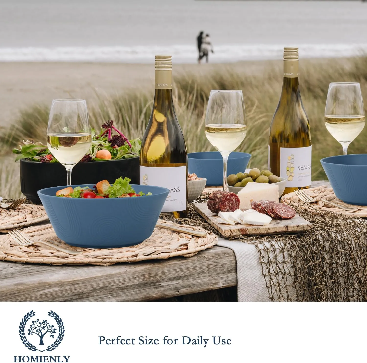 Homienly Wheat Straw Bowls - 36 Oz Soup Bowl Set 6 Unbreakable Dinnerware, Microwave and Dishwasher Safe Bowls, Alternative to Plastic Bowl Reusable, Bowls for Kitchen, Soup, Dinner, Pho(Navy Blue)
