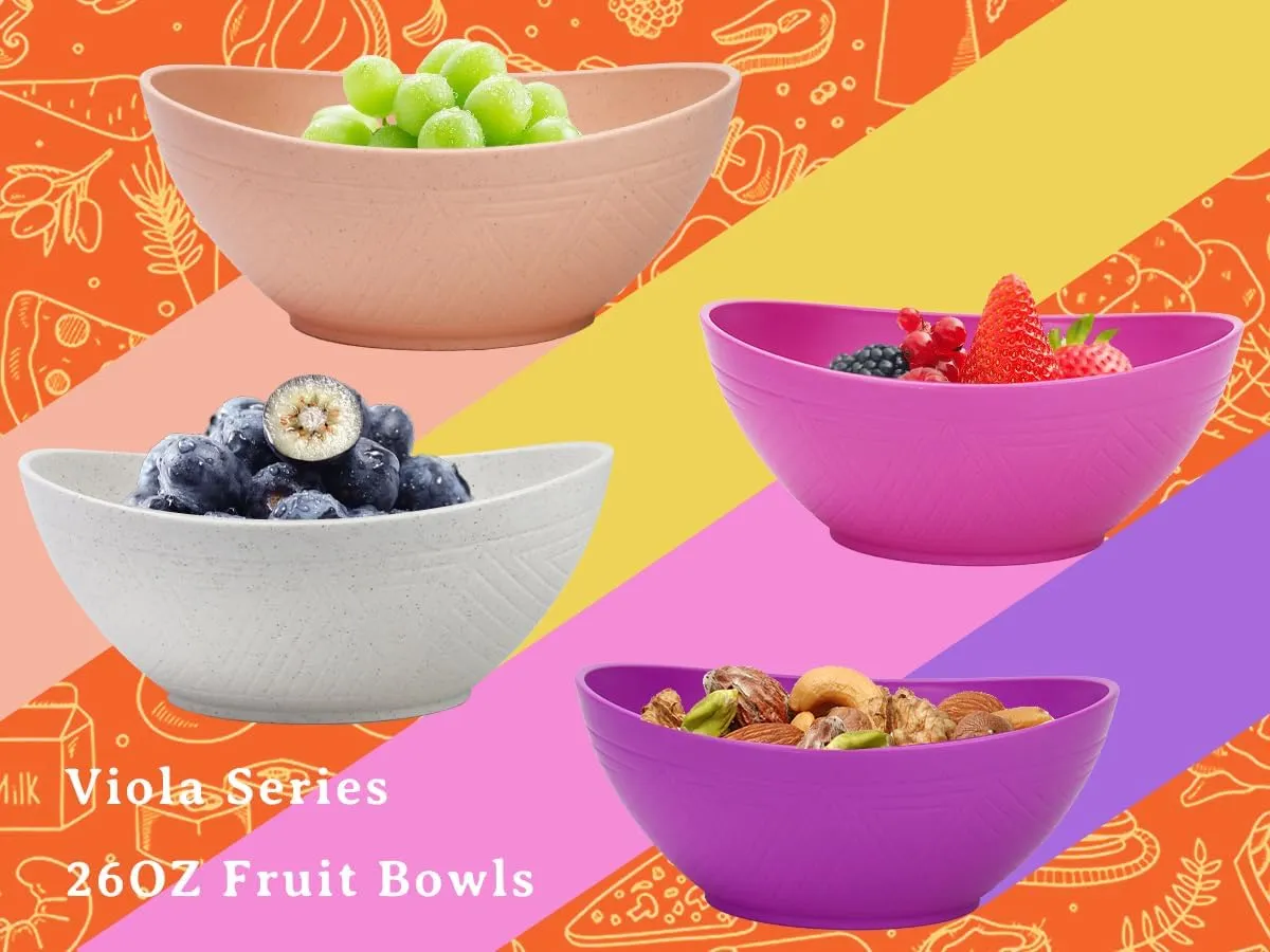 Homienly Wheat Straw Bowls, Alternative to Plastic Cereal Bowls Reusable - Set of 4, Unbreakable Bowl for Kitchen 26 OZ Microwave & Dishwasher Safe Bowl for Picnic,Dinner,Cereal - Pink Flower