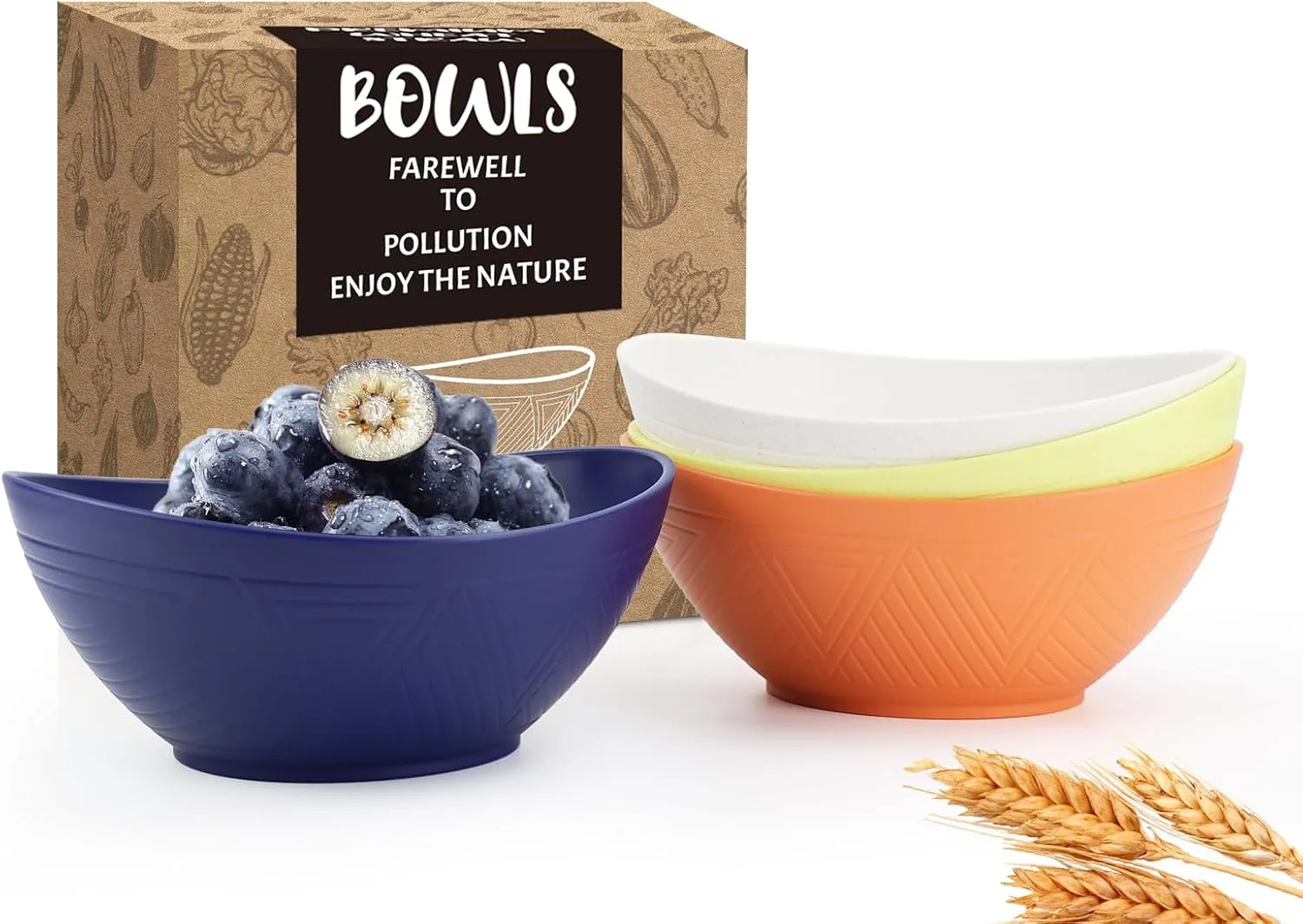 Homienly Wheat Straw Bowls Set Serving Bowls Plastic Bowls Reusable 26oz Microwave & Dishwasher Safe Cereal Bowls Unbreakable for Cereal,Salad,Fruit,Soup Bowls- Mondrian Style