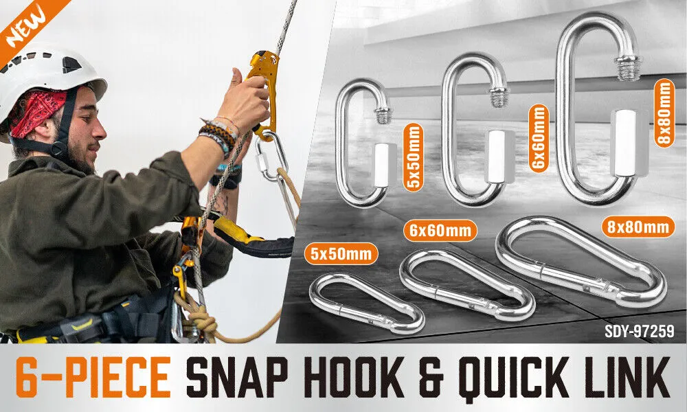 HORUSDY 6Pc Snap Hook Carabiner Shade Clip Camping Climbing Lock Stainless Steel