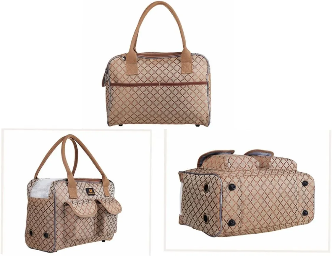 Hubulk Dog Carrier Bag Pet Tote Bag Doggie Handbag Cat Purse Puppy Pouch, Free Collapsible Dog Bowl Included (S Khaki)