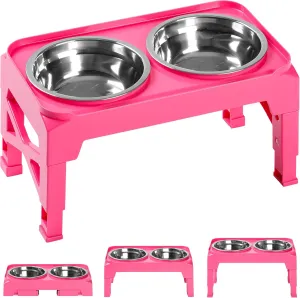 Hubulk Elevated Dog Bowls with 2 Stainless Steel Dog Food & Water Raised Bowls with No Spill Edge Non-Slip Stand Adjusts to 3 Heights(2.75", 6.0", 7.5") for Small Medium Dogs and Pet