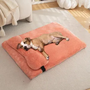 huraty Orthopedic Dog Bed with Bolster Pillow, Soft Plush Pet Bed Mat Non-Slip Bottom, Washable Pet Bed Mattress for Crate Kennel Suitable for Pets Up to 10 lbs, Pink 19.6x15.7x2 in