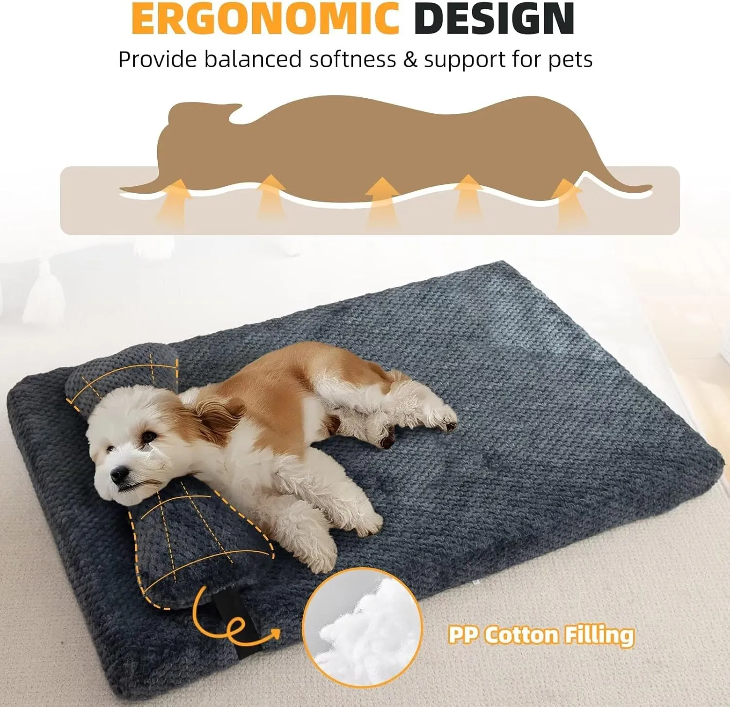 huraty Orthopedic Dog Bed with Bolster Pillow, Soft Plush Pet Bed Mat Non-Slip Bottom, Washable Pet Bed Mattress for Crate Kennel Suitable for Pets Up to 10 lbs, Pink 19.6x15.7x2 in