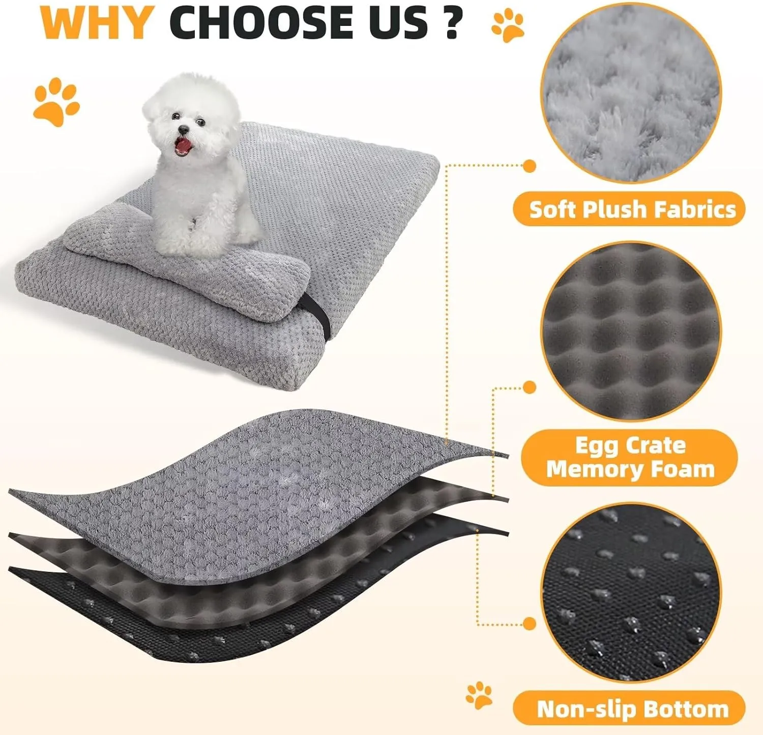 huraty Orthopedic Dog Bed with Bolster Pillow, Soft Plush Pet Bed Mat Non-Slip Bottom, Washable Pet Bed Mattress for Crate Kennel Suitable for Pets Up to 10 lbs, Pink 19.6x15.7x2 in