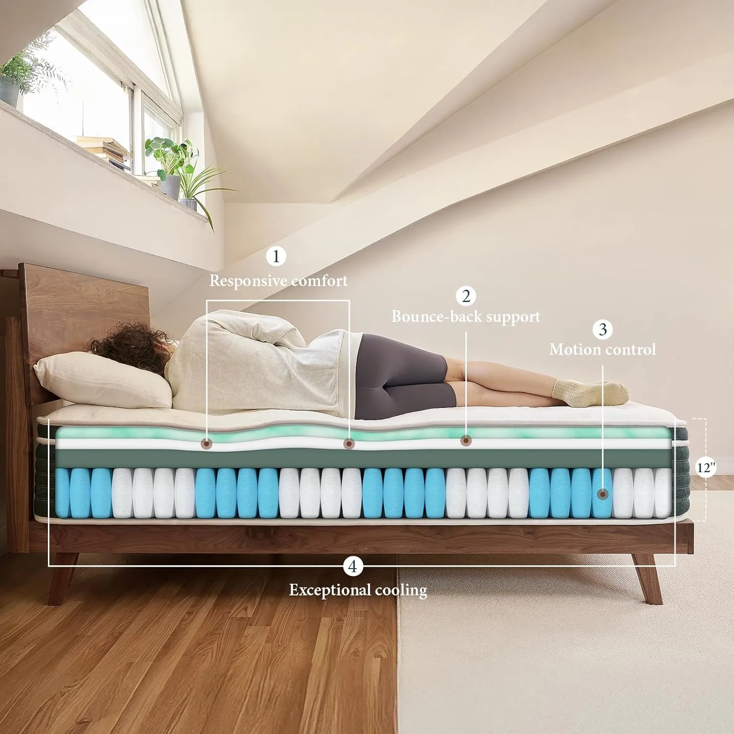 Hybrid 12 Inch Queen Mattress- Medium Firm - Contouring Gel Memory Foam & Innerspring Coils - Cooling Fiber- CertiPUR-US Certified - Pressure Relief Layers - No Fiberglass - Forever Warranty